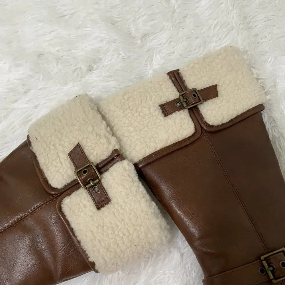 Unr8ed Toddlers Faux Leather Mid Calf Winter Boots Brown Size 3M Winter Casual